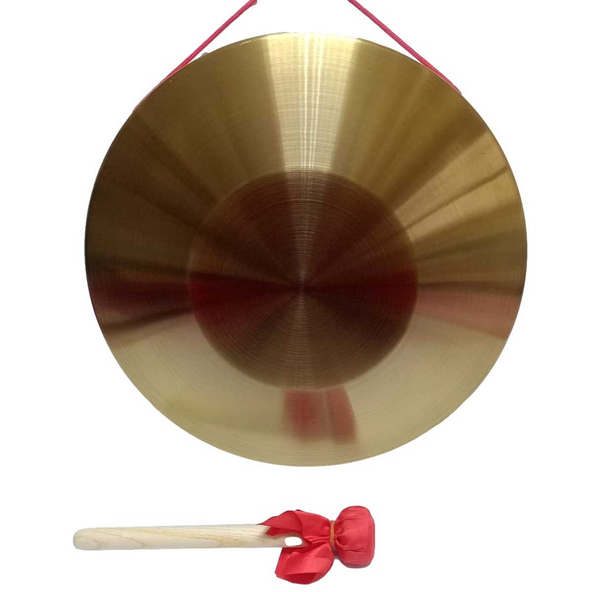 Ruimimi Gong Instrument With 16.4 Inch(42Cm),Chinese Traditional Percussion Instrument Brass Gong With Wooden Mallet And Red Han
