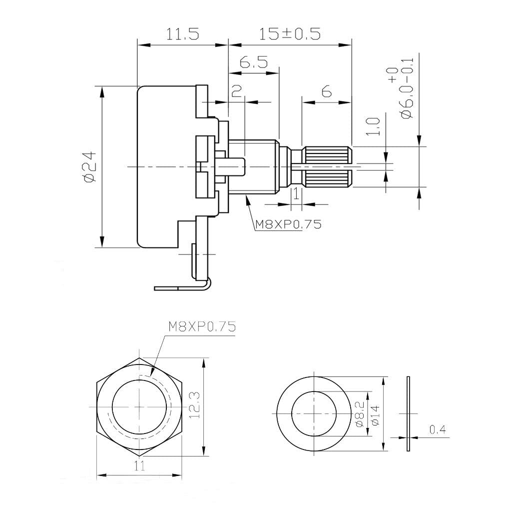 Kaish Pack Of 2 Full Size Metric Guitar Bass Pots With 15Mm Short Brass Shaft Audio Taper Or Linear Taper Potentiometers A500K