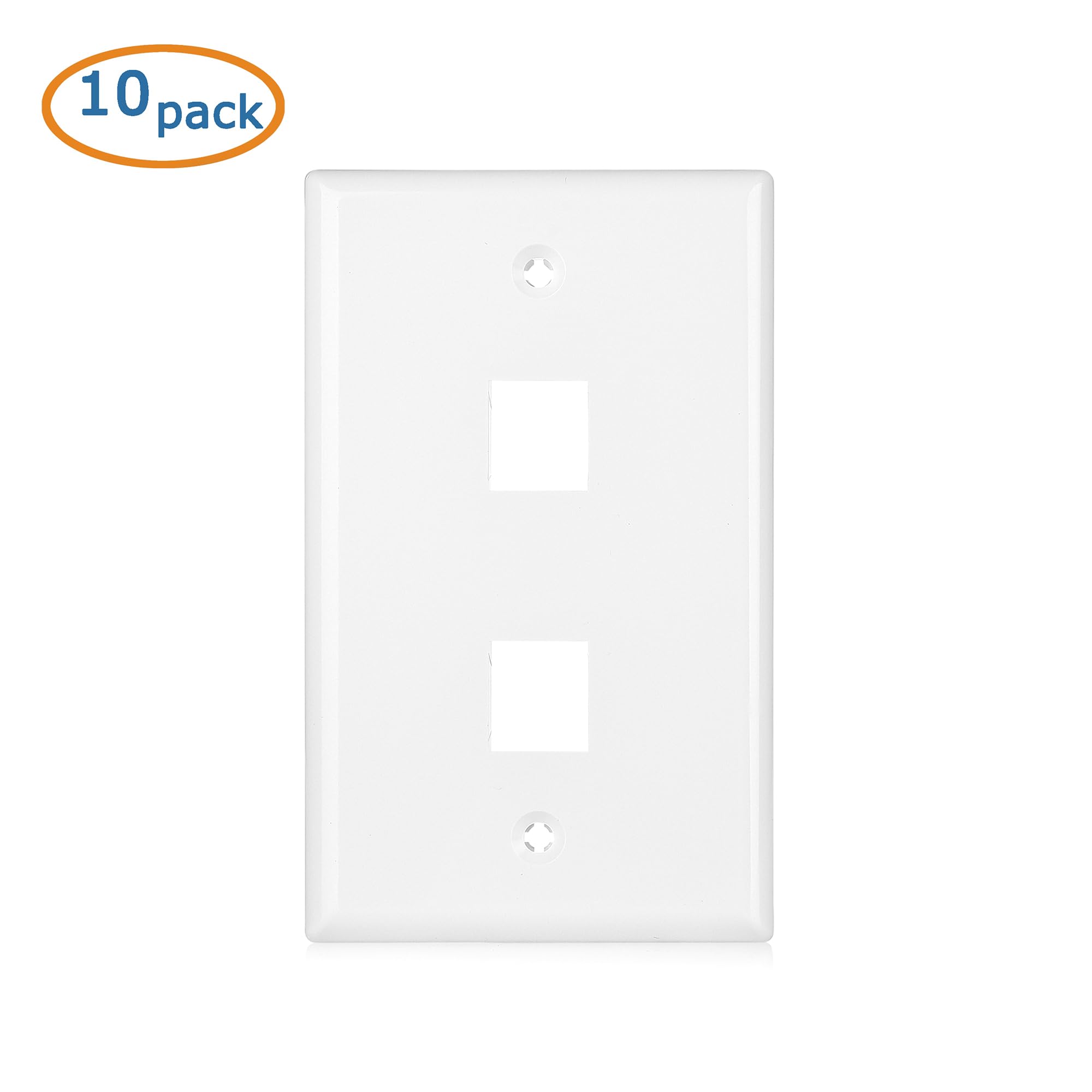 Cable Matters 10 Pack Low Profile 2 Port Keystone Jack Wall Plate, RJ45 Wall Plate for Keystone Jacks in White