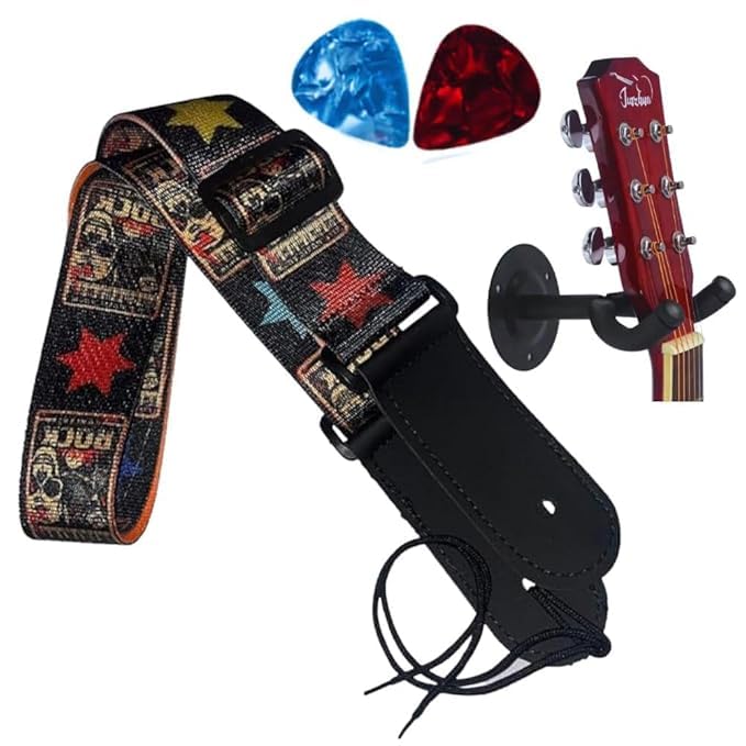 SPEHUB Guitar Strap Kit with Wall Mount Hanger, Adjustable Buckle, 2 Guitar Picks, Vintage Pattern Design