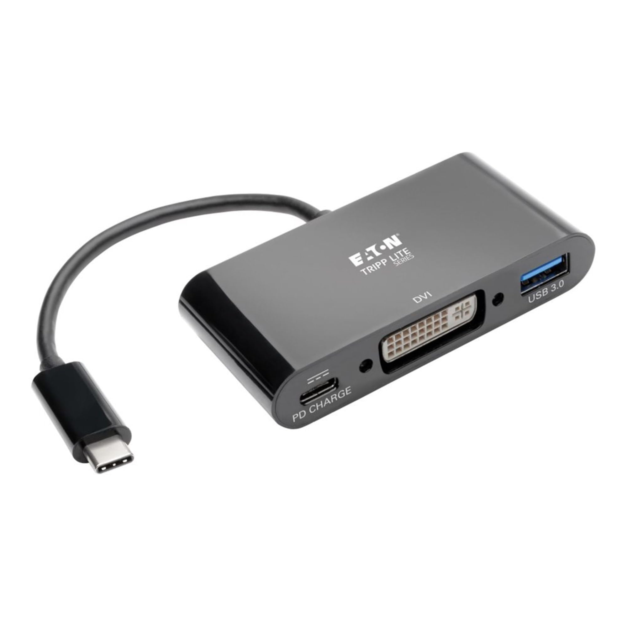 Tripp Lite Usb C To Dvi Adapter Converter W/ Usb A Hub & Pd Charging Usb Type C Thunderbolt 3, Usb C 1080P Black(U444 06N Dub C)