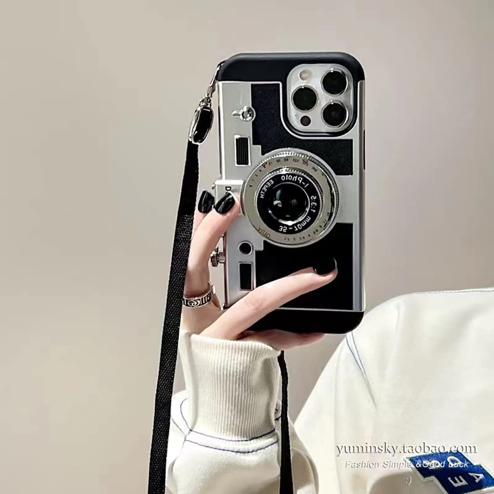 Yatchen Emily In Paris Phone Case For Iphone 15 Pro Max,Cute 3D Vintage Camera Phone Case With Lanyard Adjustable Shoulder Strap