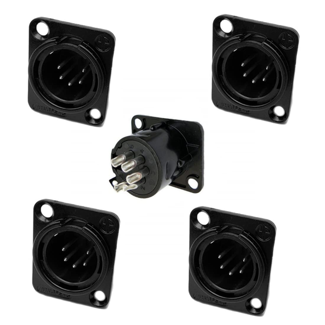 Gdqlcnxb Xlr Male Jack 5 Pin Panel Mount Jacks,Black Metal Housing Xlr M Connector, 5Pcs.