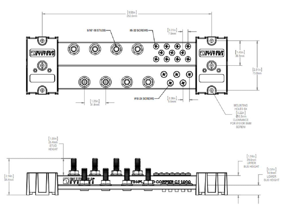 Blue Sea Systems Powerbar 1000 Stud With Cover, 8 X 5/16''