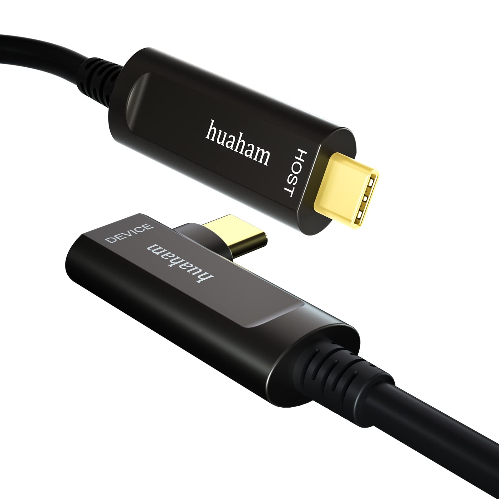 Huaham Usb C To Usb C Fiber Optic Cable Right Angled 33Ft, Usb 3.1 Type C Cable 10Gbps Gen2 Long Distance Transmission Usb C Cable Compatible With Logitech Camera, Microsoft Azure, Vr/Ar, Touch Screen