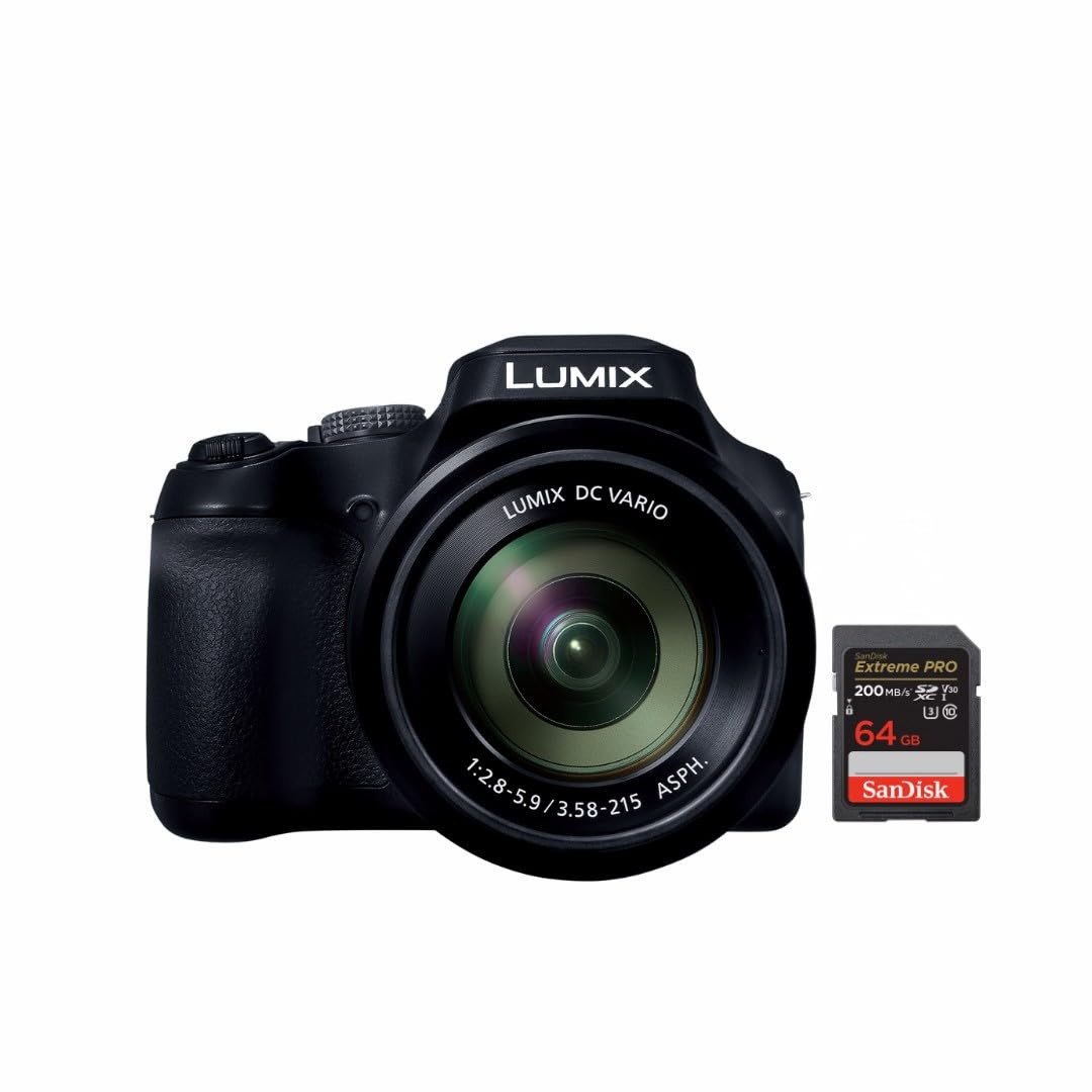 Panasonic LUMIX FZ80D 20 to 1200mm Zoom Lens Point and Shoot Compact Camera (Black) Bundle with 64GB Extreme Pro SDXC UHS-I Memo