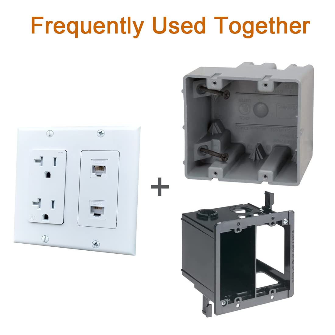 Boplat 20Amp Power Outlet With 2 Cat6 Ethernet Port   Double Gang Ethernet And Electrical Outlet Cover Plate With 2 Cat6 Rj45 Ke