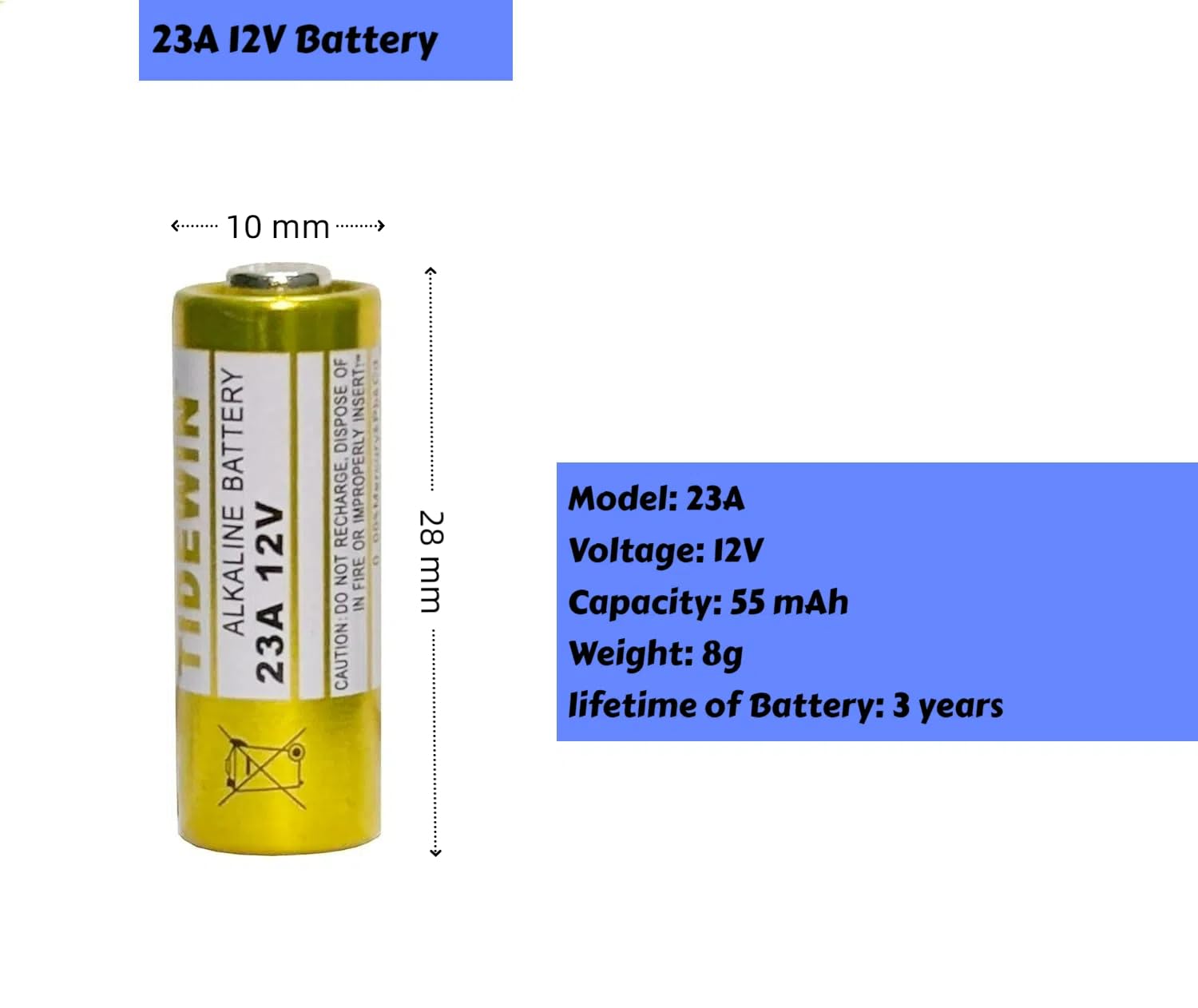 23A 12V Battery For Remote Control And Doorbells,23A 12V Alkaline Batteries, 23A 12 Volt A23 Battery- Long Lasting 12 V Batterie
