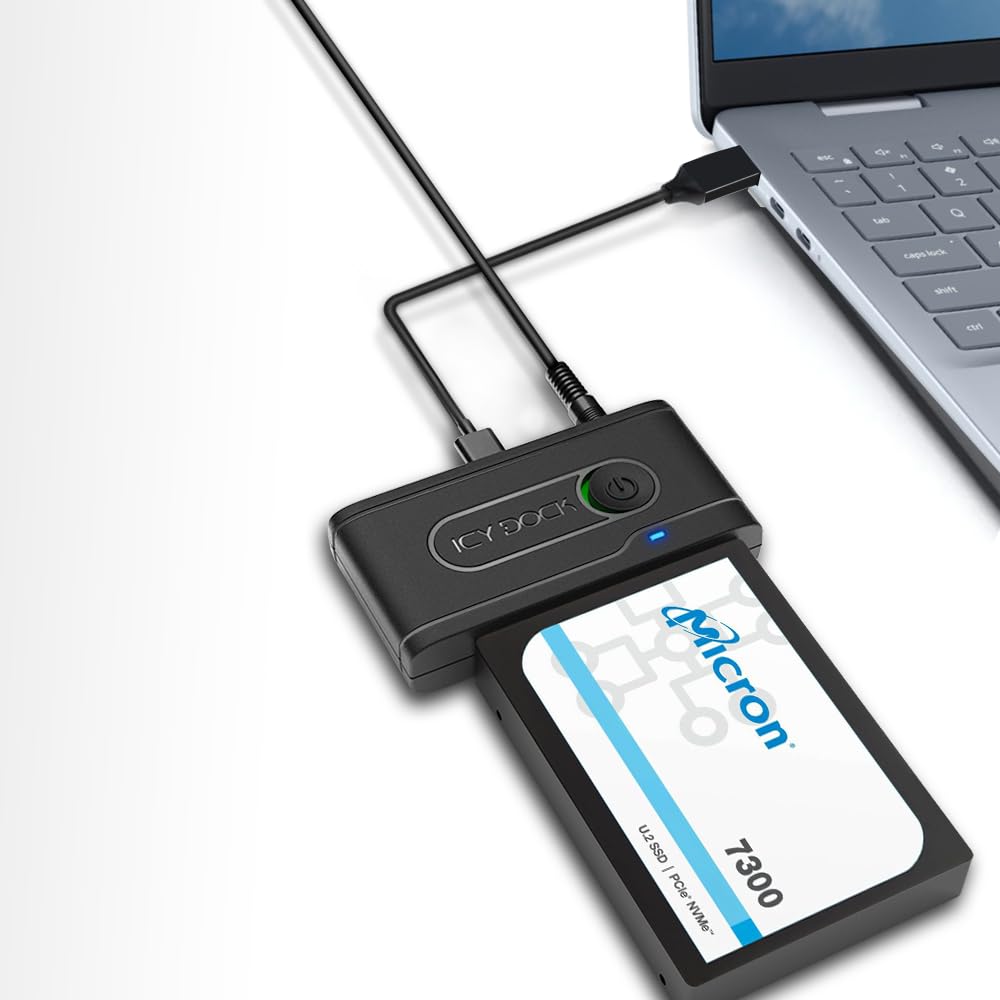 ICY DOCK USB 3.2 Gen 2 (10Gbps) to U.2 NVMe SSD Thunderbolt 4 Port Compatible Reader Adapter with USBC+A Cables | EZAdapter Ex