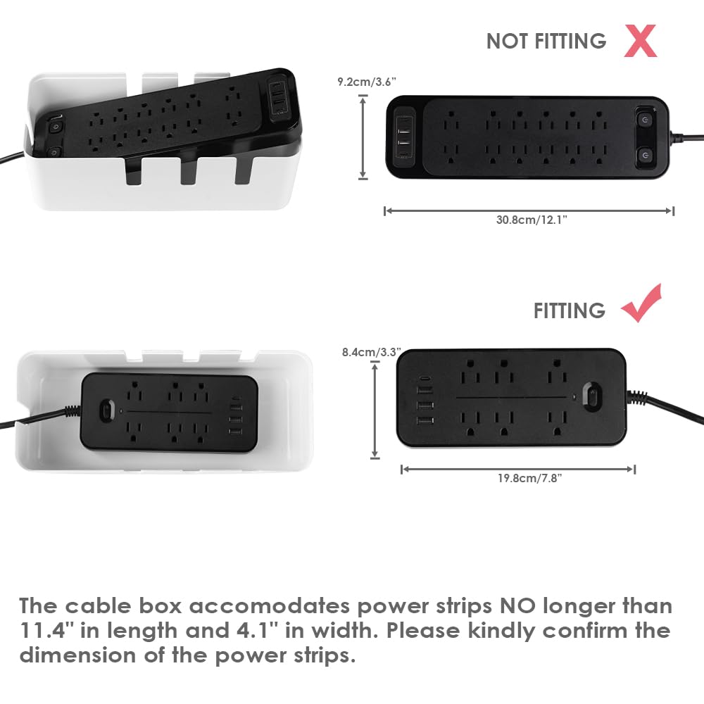 Cable Management Box By Baskiss, 12X5X4.5 Inches, Wood Lid, Cord Organizer For Desk Tv Computer Usb Hub System To Cover And Hide
