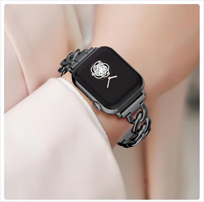 Kolgios 42/44/45/46Mm Balck Cool Women Chain Smartwatch Bands Compatible For Apple Watch Bands Series 10/9/8/7/6/Se/5/4 Stylish