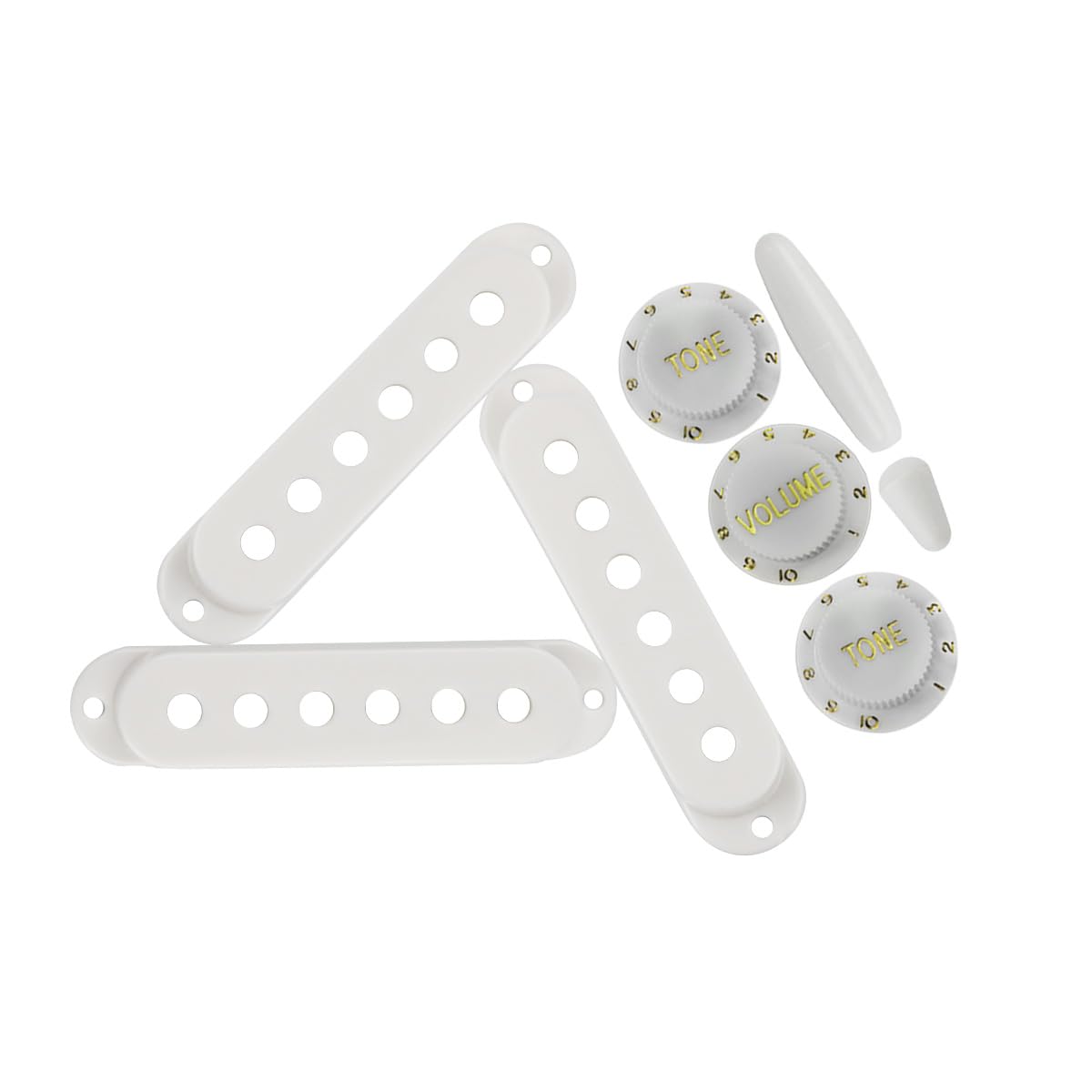 FLEOR White Plastic 50/50/52mm Single Coil Pickup Cover 2T1V Tone Volume Control Knobs Switch Tip Bar Tip Set
