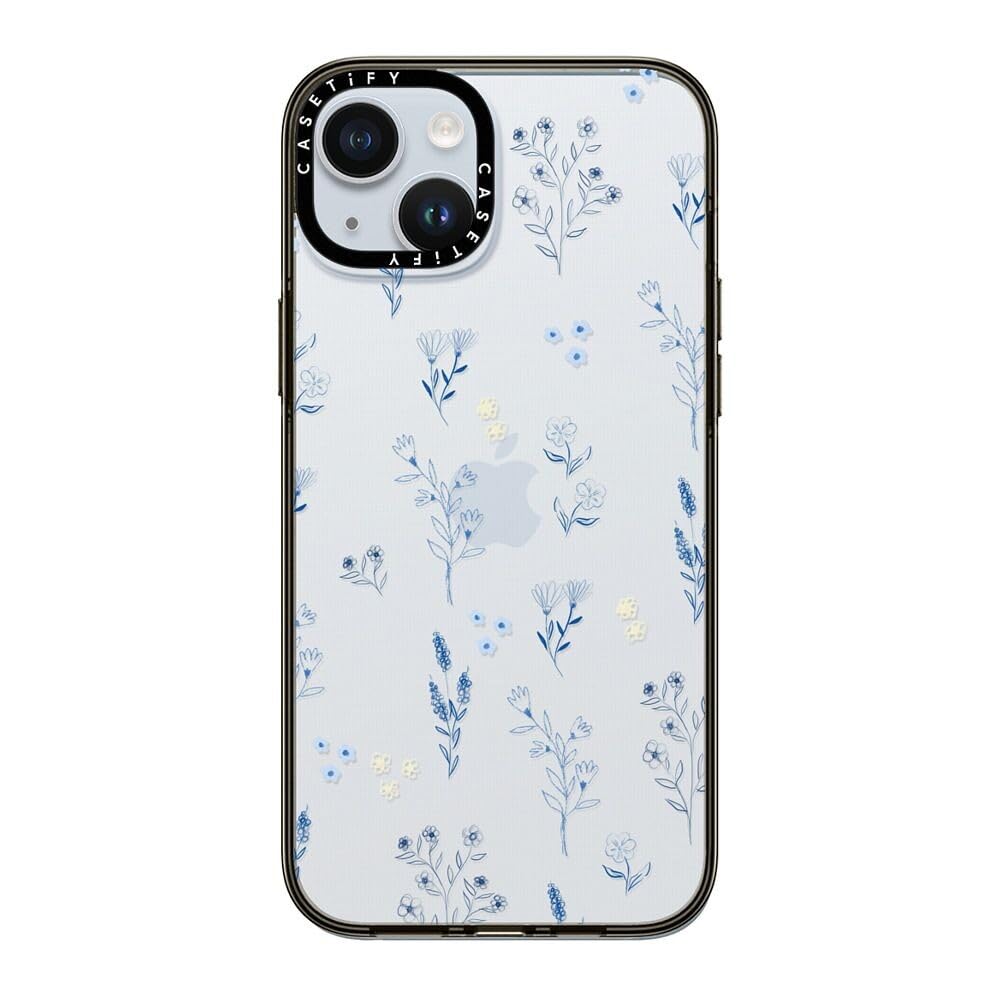 Casetify Compact Case For Iphone 15 Plus [2X Military Grade Drop Tested / 4Ft Drop Protection]   Small Blue Flowers   Clear Blac