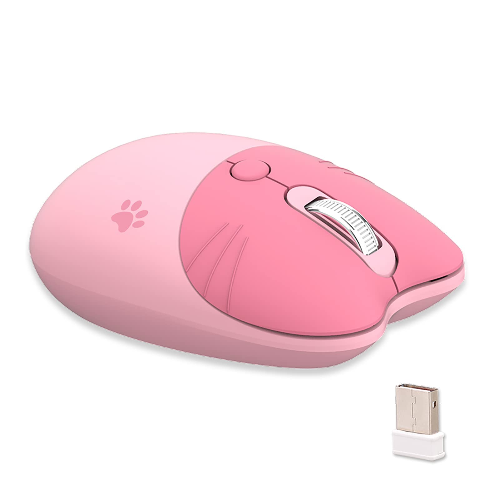 Lomiluskr Cute Cat Wireless Mouse, Lightweight Soundless Mice, 2.4G Wireless Mice, Candy Colors, Kawaii Mouse for Girls and Kids