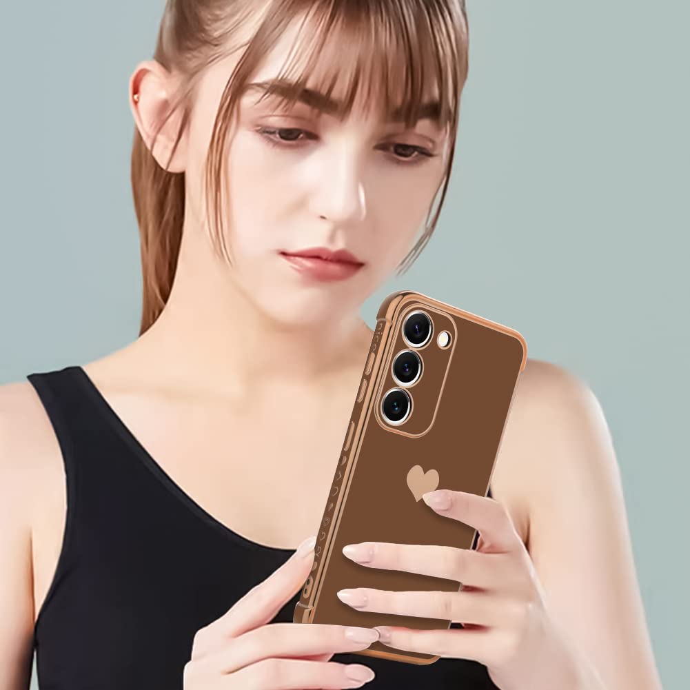 Kanghar Compatible With Samsung S23 5G Case For Women Girl, Plating Edge Cute Love Heart Soft Tpu Bumper With 4 Corners Shockpro