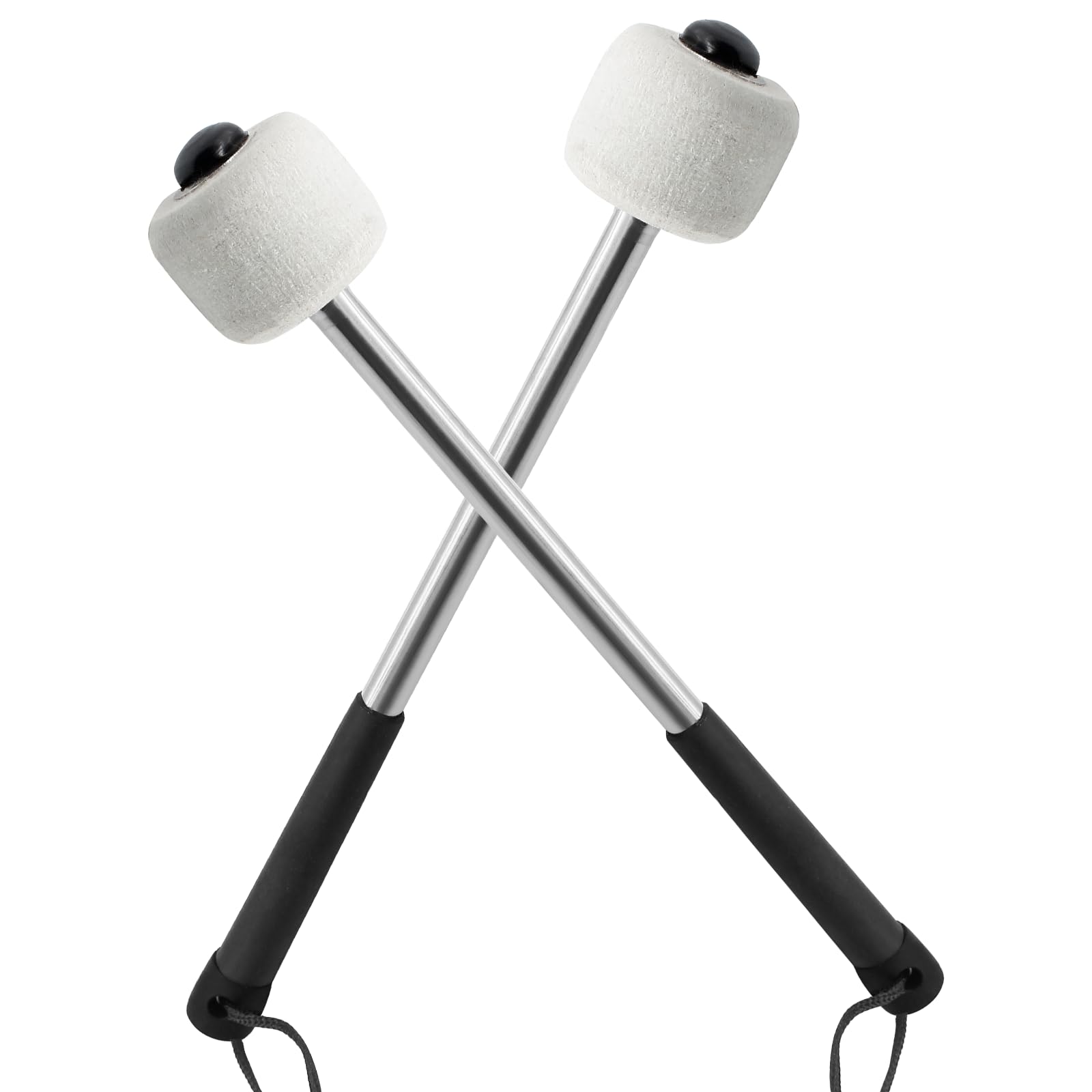 Luomorgo 2 Pcs Marching Bass Drum Mallets, Wool Felt Drum Mallets Percussion With Stainless Steel Handle, 12 Inch Drum Mallets S