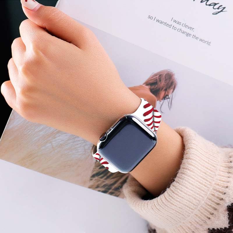 Bacdoilq Baseball Watch Band Red And White Sports Smartwatch Bands Compatible With Watch 38Mm 40Mm 41Mm Soft Silicone Strap Repl