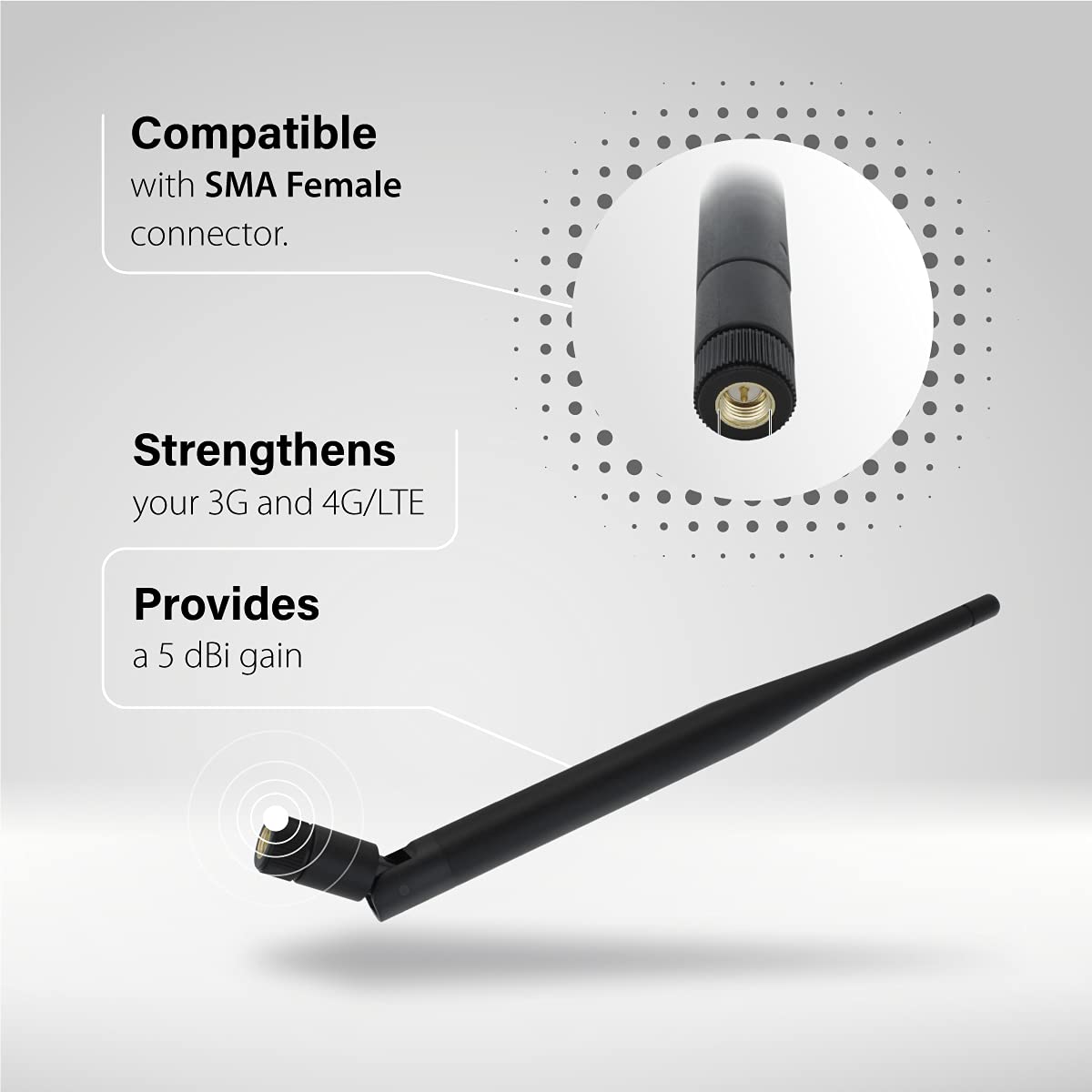 Shopcorp Sma Antenna � Omni Directional 3G 4G Lte Antenna, 5 Dbi Gain, Sma Male Connector, 50 Ohm Impedance, 50W Max Power, Linear Vertical Polarization, Gsm Compatible