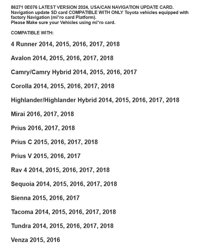 2024 Latest Version 86271 0E076 Navigation Update Sd Card Fits Only Toyota. Usa/Can