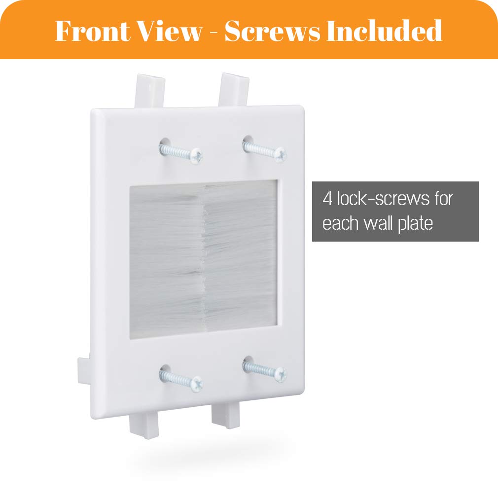 Kebulldola 2 Gang Brush Wall Plate, White 2 Gang Wall Plate With Low Voltage Mounting Bracket For Cable Pass Through (Pack Of 4)