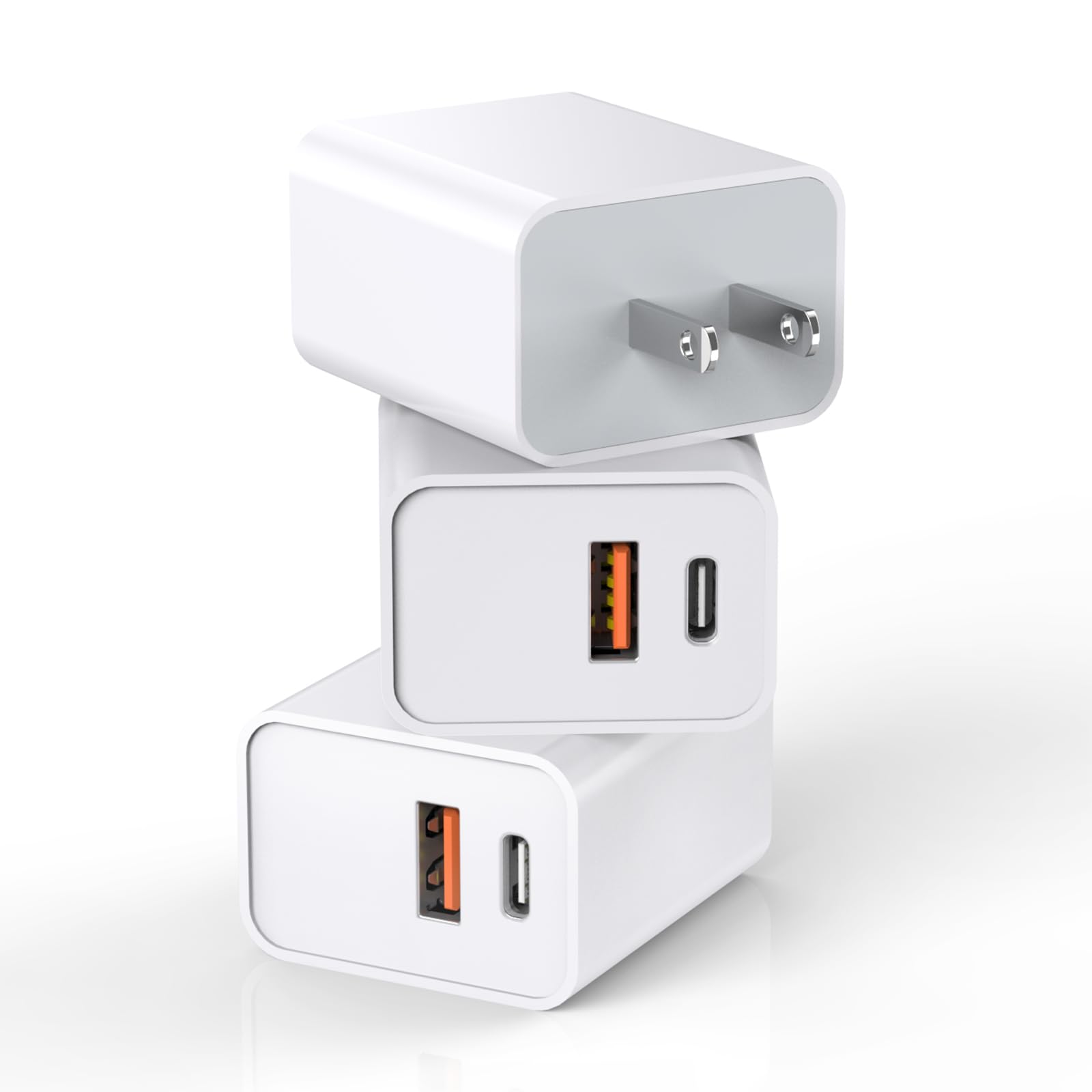 3 Pack Apple USB C Wall Charger,20W iPhone 17/16 Dual Port QC + PD 3.0 Power Adapter Double Fast Plug Charging Block for Apple i