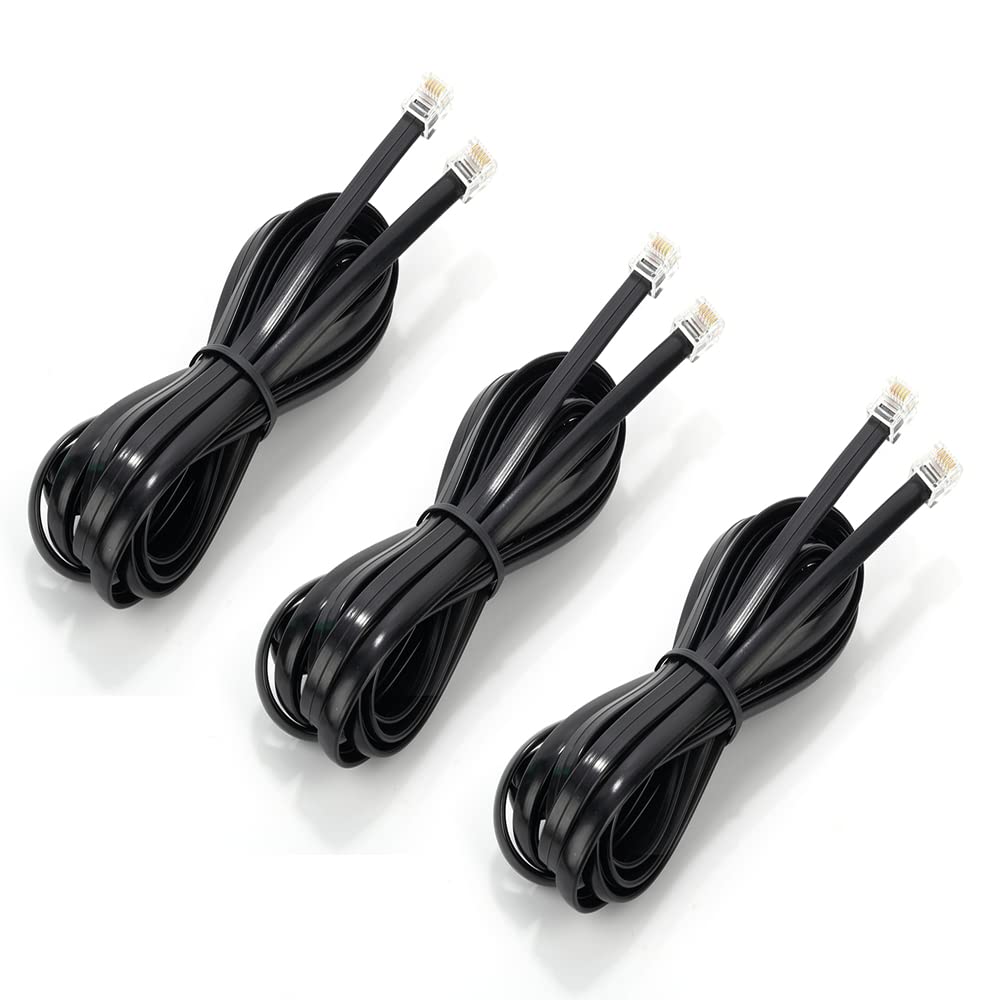 Seefeful (3Pack / 10 Feet) Rj12 Cable Phone Cord Rj12 6P6C Male To Male Straight Wired For Both Data And Voice Use Black