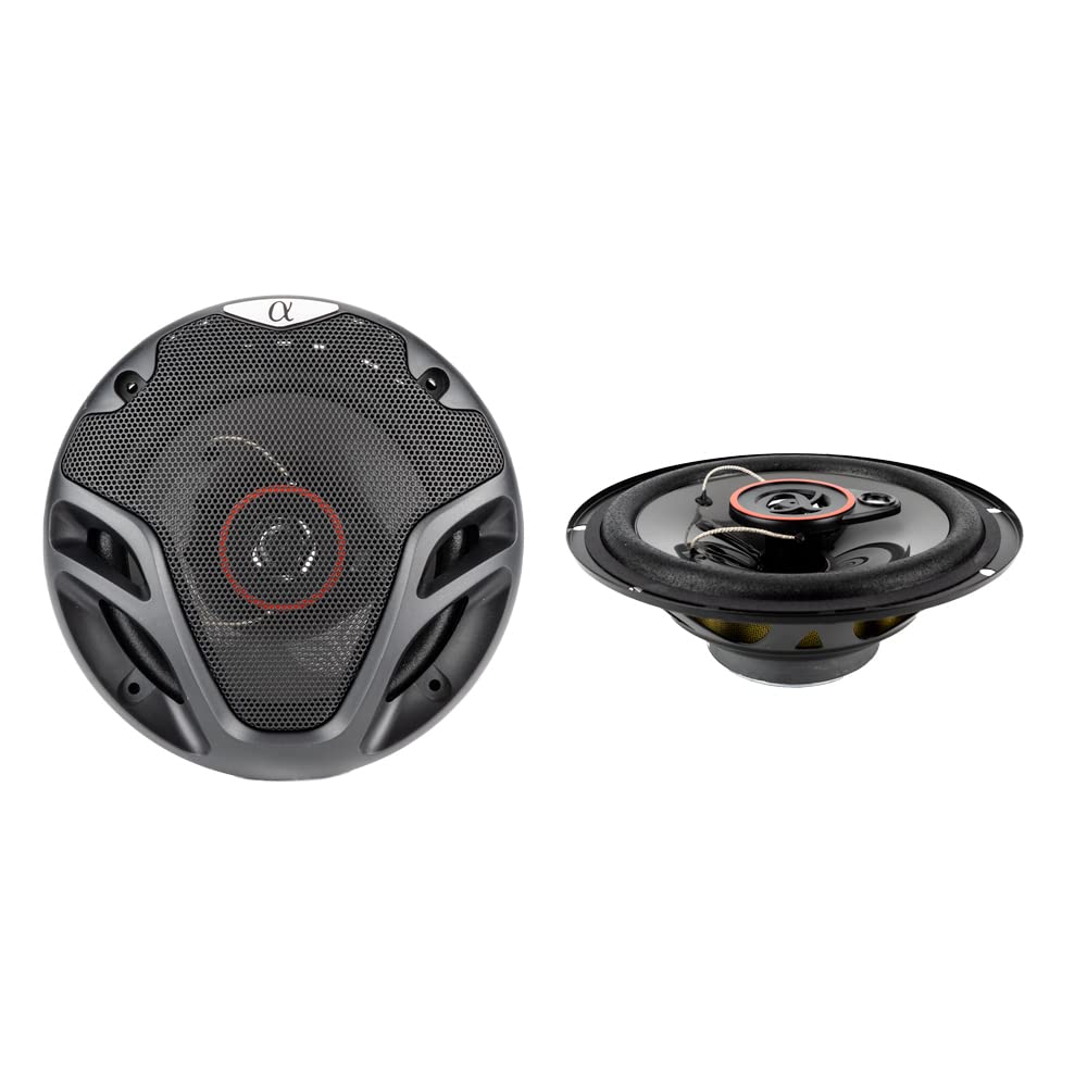 Pair Alphasonik AS26 6.5 Inch 350 Watts Max 3-Way Car Audio Full Range Coaxial Speakers with Universal Mounting Holes for Easy I