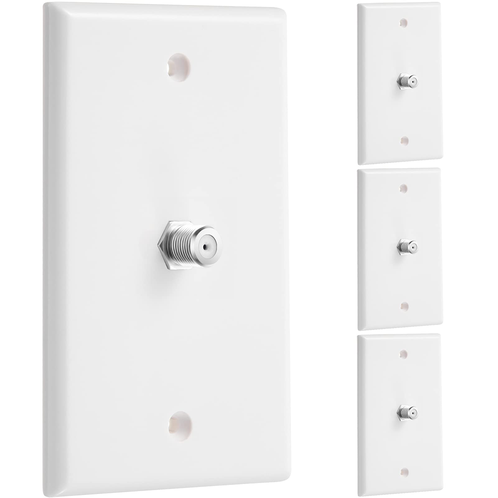 4 Pieces Coax Wall Plate 1 Port Tv Cable Wall Plate F Connector Wall Plate Single Gang Video Wall Jack Wall Plates (White)