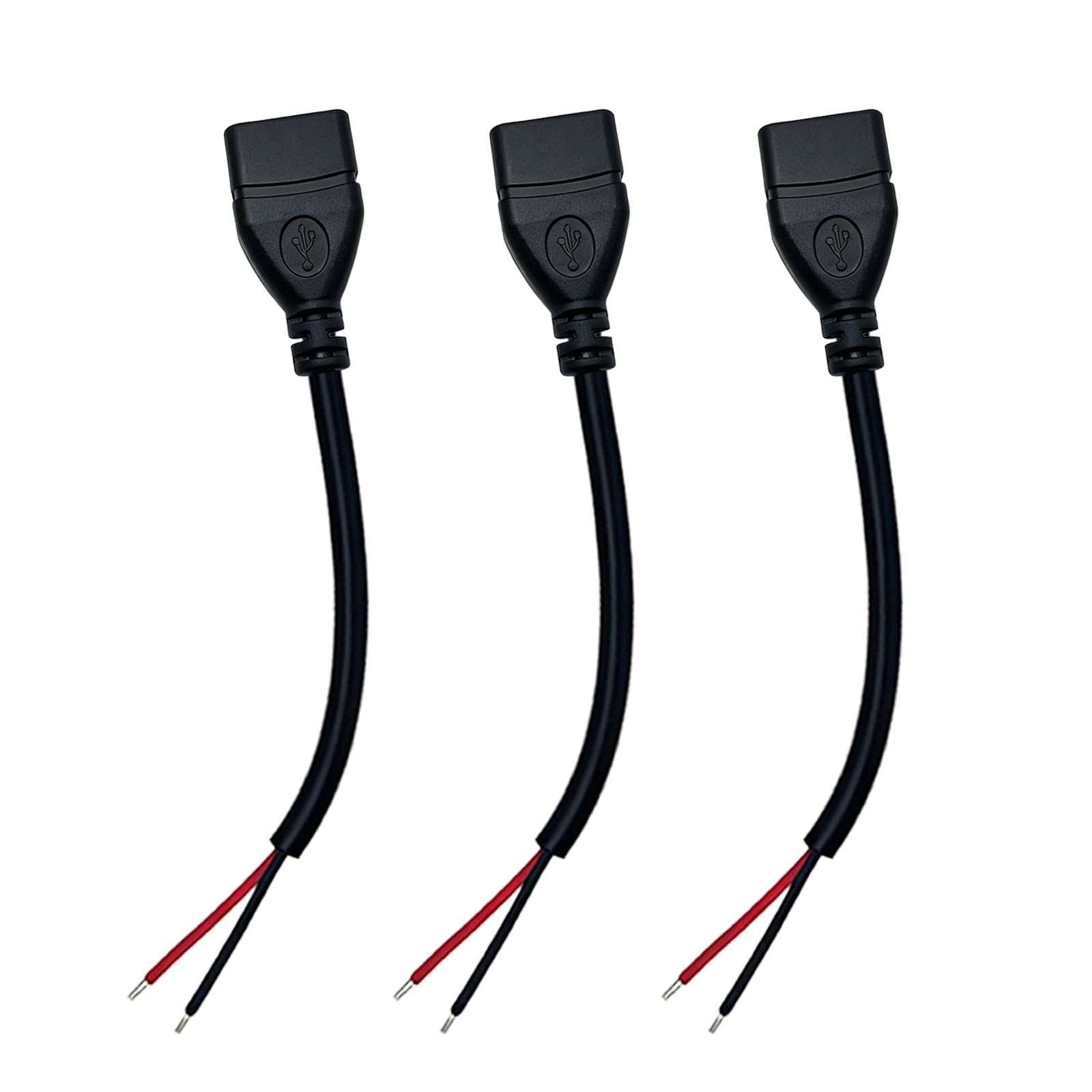 solarrely 18 AWG USB A 2.0 Female 2Pin OpenEnd Pigtail Cable 1FT 3 PCS