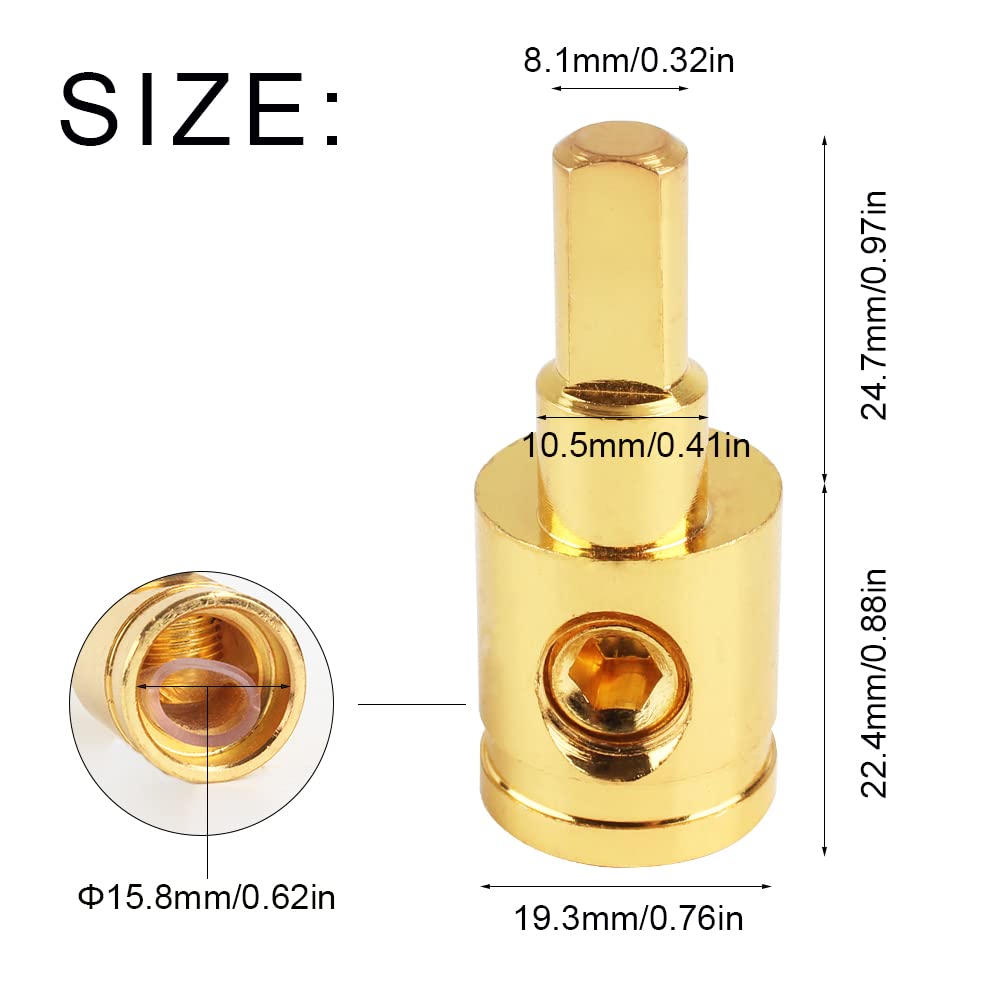 Amp Input Reducer Brass With Gold Plated 0 Gauge Car Audio Power/Ground Amp Input Reducer Adapter 2Pcs