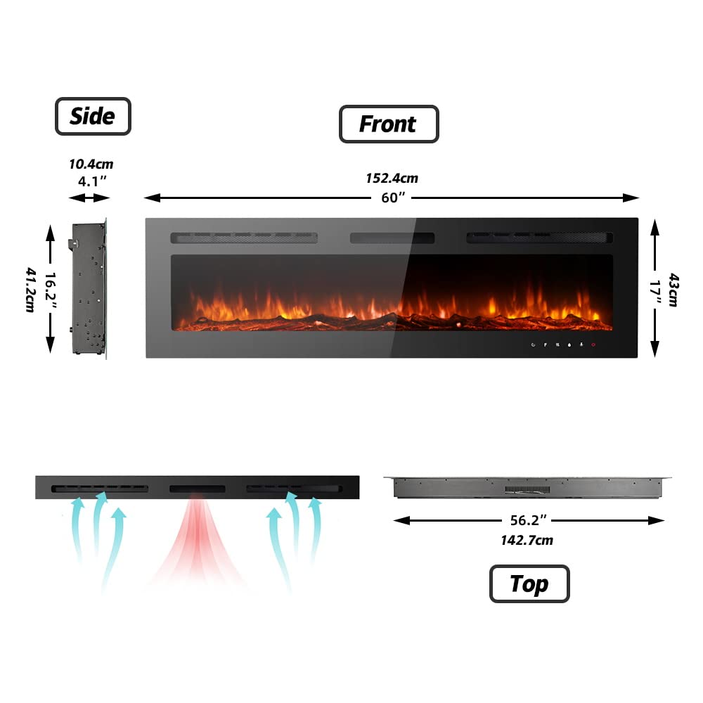 Maxhonor Electric Fireplace Inserts Freestanding Heater For The Living Room Floating Fireplace With 12 Led Colors With Logset An