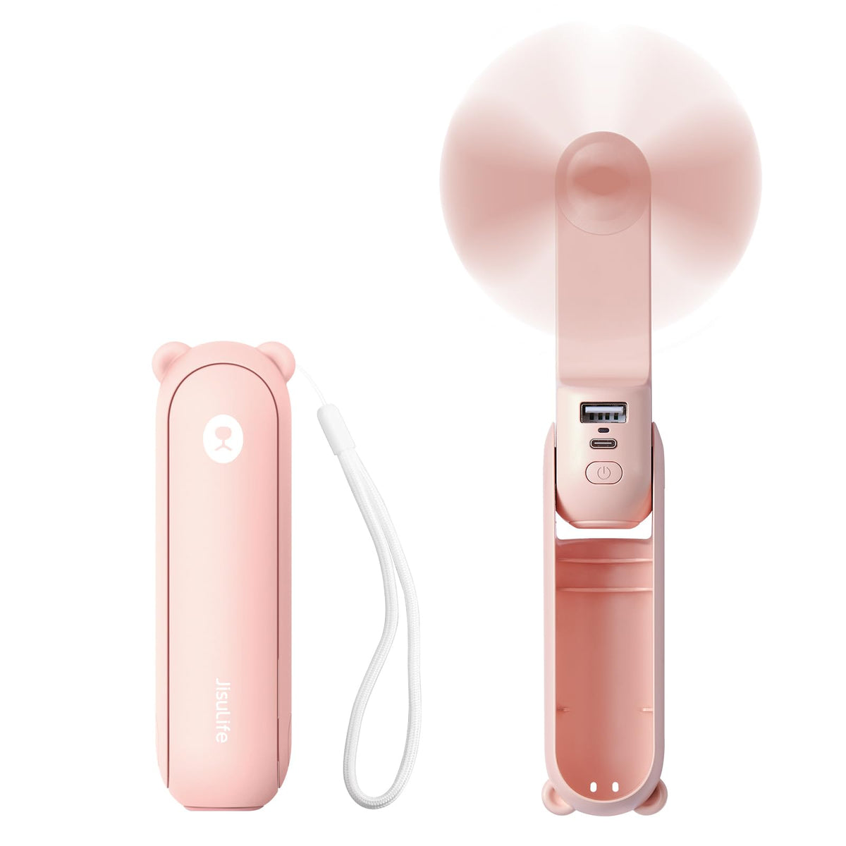 Jisulife Handheld Mini Fan, 3 In 1 Hand Fan, Usb Rechargeable Small Pocket Fan [12 19 Working Hours] With Power Bank, Flashlight