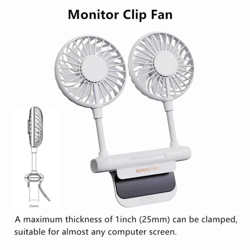 Thrrly Monitor Fan, Screen Fan With 2 Fans, 3 Speeds Desktop Table Cooling Fan With Sturdy Adjustable Clamp, Strong Wind Quiet S