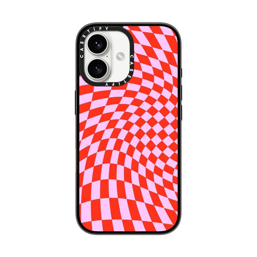 Casetify Compact Case For Iphone 16 [Lightweight / 4 Ft. 2X Military Grade Drop Protection/Slim]   Strawberry Checkers   Clear B