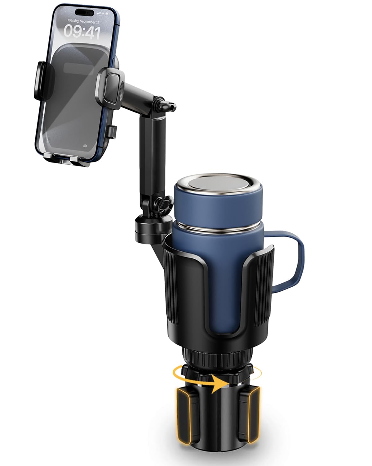 Cup Phone Holder for Your Car with Expandable Offset Base, 2 in 1 Adjustable Hands Free Cell Phone Holders Car Cupholder Mount, 