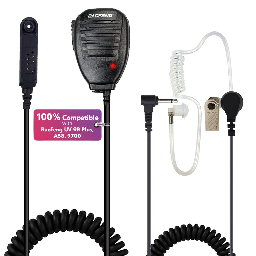 Mirkit Radio Baofeng Accessories Set Of Baofeng Mic With Acoustic Tube Earpiece Listen Only, Reinforced Cable Compatible With Baofeng Uv 9R Plus, Bf 9700, A 58, Uv Xr, Uv 5S, Gt 3Wp 100% Usa Warranty