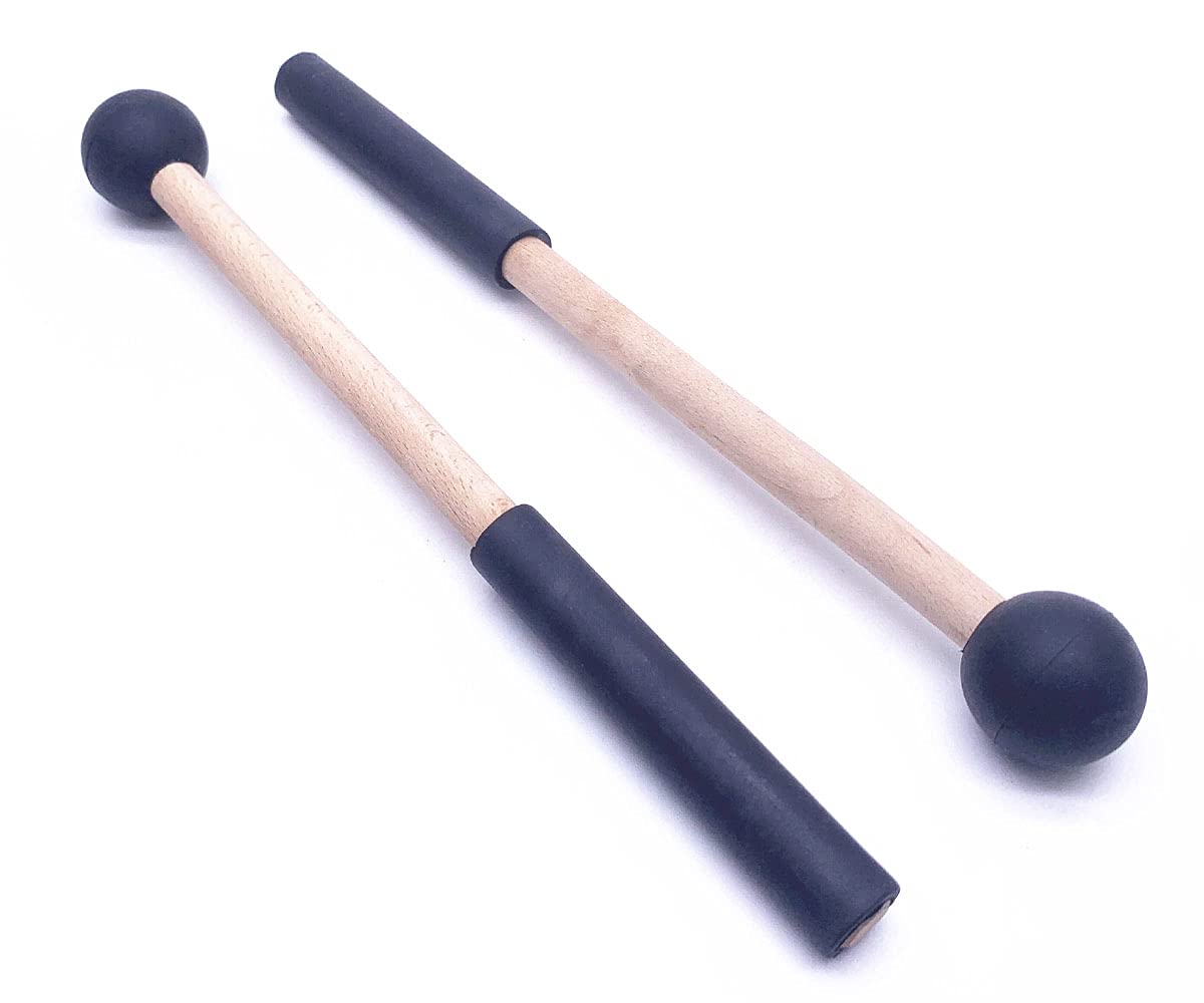 Jiayouy 8 Inch Rubber Head Percussion Mallets Sticks For Tongue Drum, Xylophone,Glockenspiel, Woodblock, Bell Pack Of 2 Black