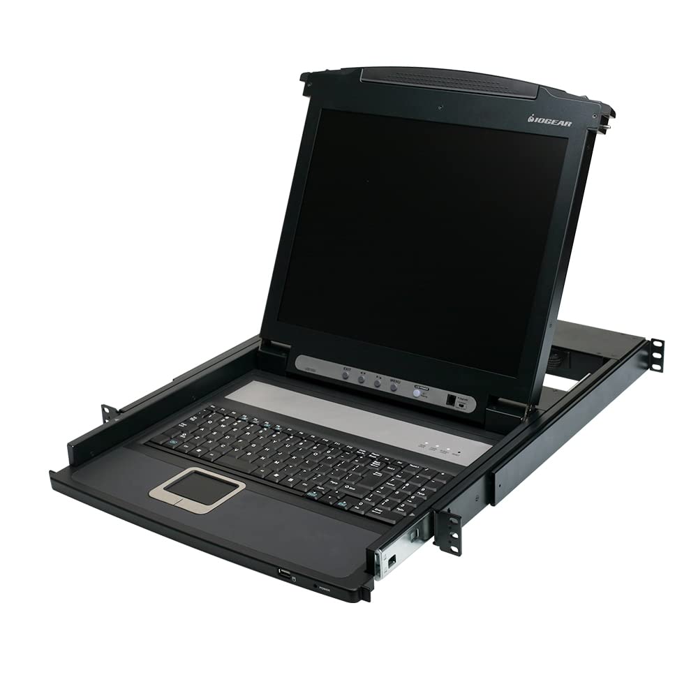 Iogear Rba1025 1 Port Integrated Kvm Console With 17 Inch Tft Lcd Active Matrix Monitor, Keyboard And Touchpad, Gcl1800, Black