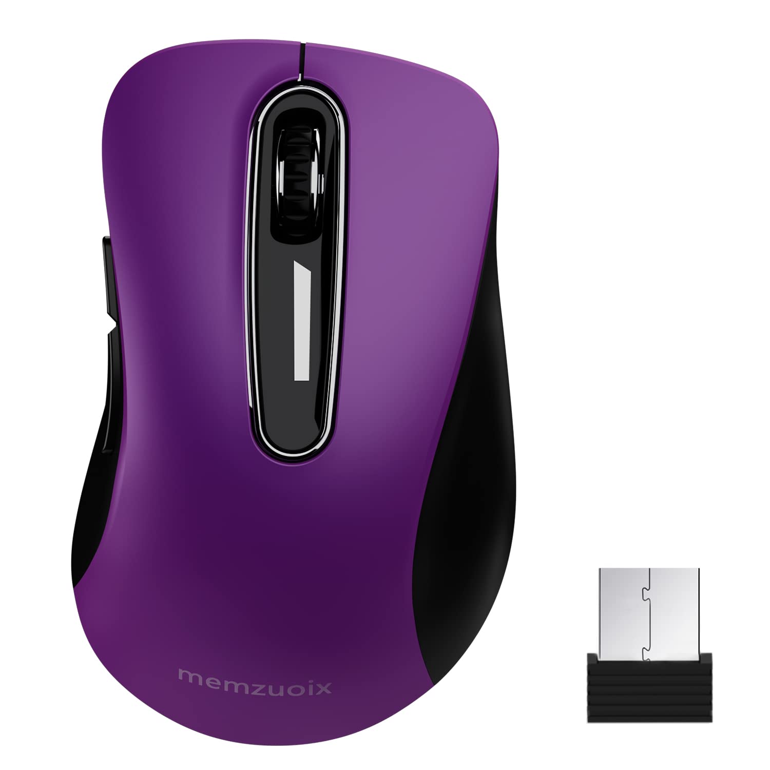 Memzuoix 2.4G Wireless Mouse, 1400 Dpi Computer Mouse With Usb Receiver, Portable Wireless Usb Mouse Battery Powered Cordless Mouse For Laptop, Pc, Desktop, 5 Buttons, Purple