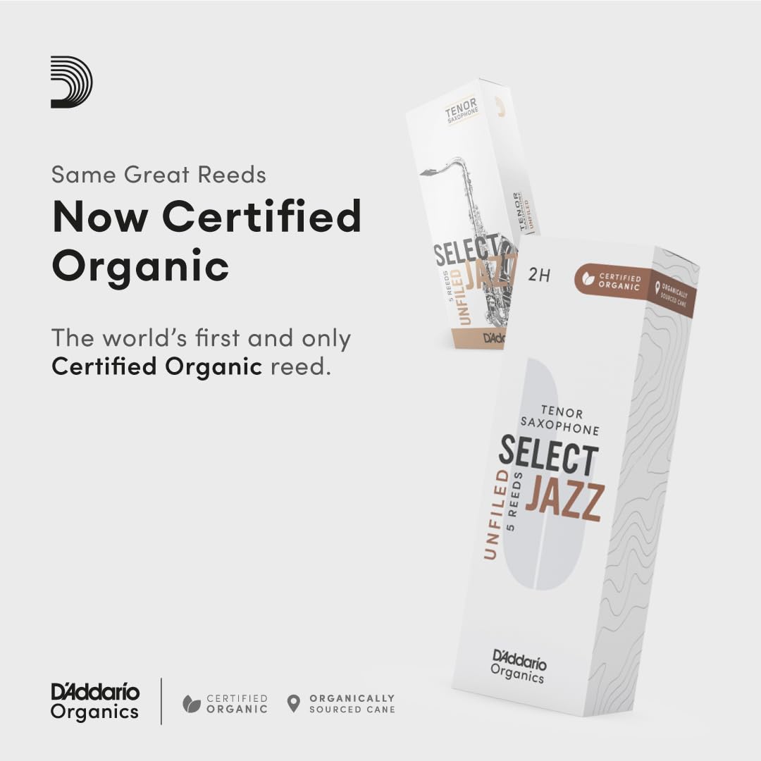 Daddario Select Jazz Unfiled Sax First & Only Organic 3 Soft, 5 Pack Tenor Saxophone Reeds (Orrs05Tsx3S)