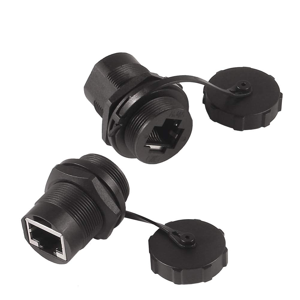 Umlife 2Pcs Ethernet Lan Cable Connector Cat5/5E/6 Rj45 8P Shielded Industrial Panel Mount Bulkhead Feed Thru Coupler With Waterproof Ip67 Dustproof Cap Outdoor Industrial Standard