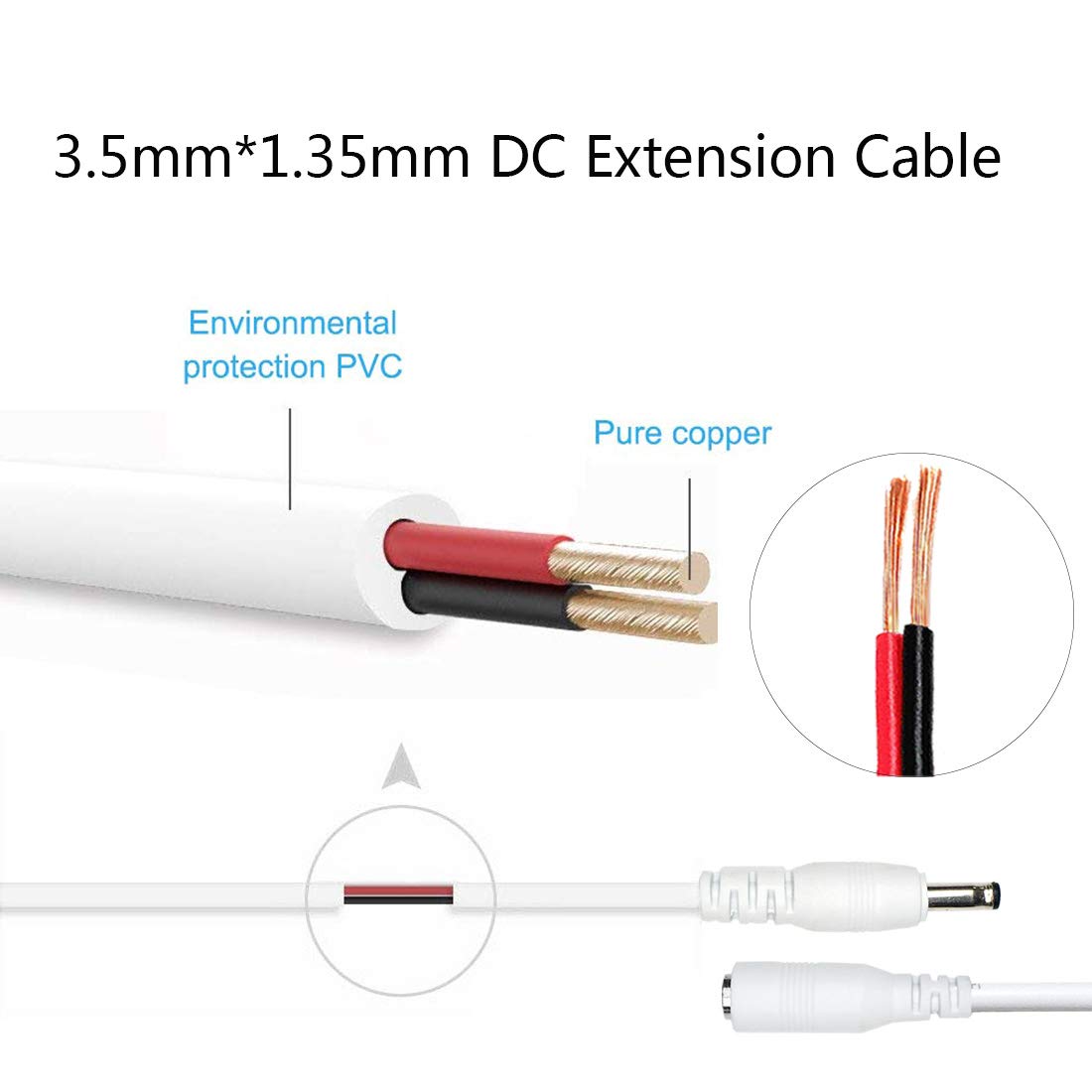 Liwinting 2Pcs 3M/9.84Feet Dc Power Adapter Extension Cable, 1.35Mm X 3.5Mm Male To Female Jack Dc 5 V Power Adapter Plug Extens