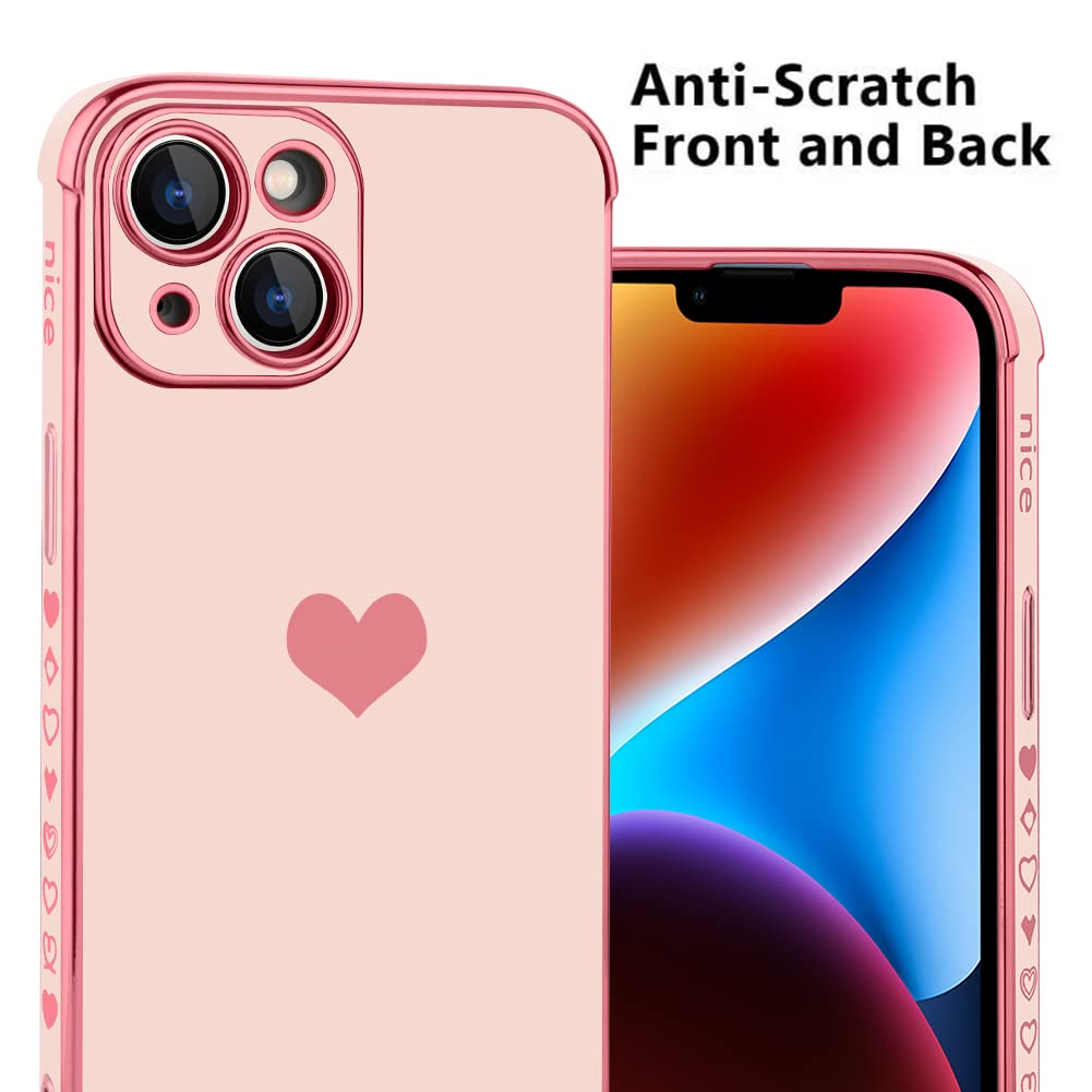 Kanghar Compatible With Iphone 14 Plus Case For Women Girl, Plating Edge Cute Love Heart Soft Tpu Bumper With 4 Corners Shockpro