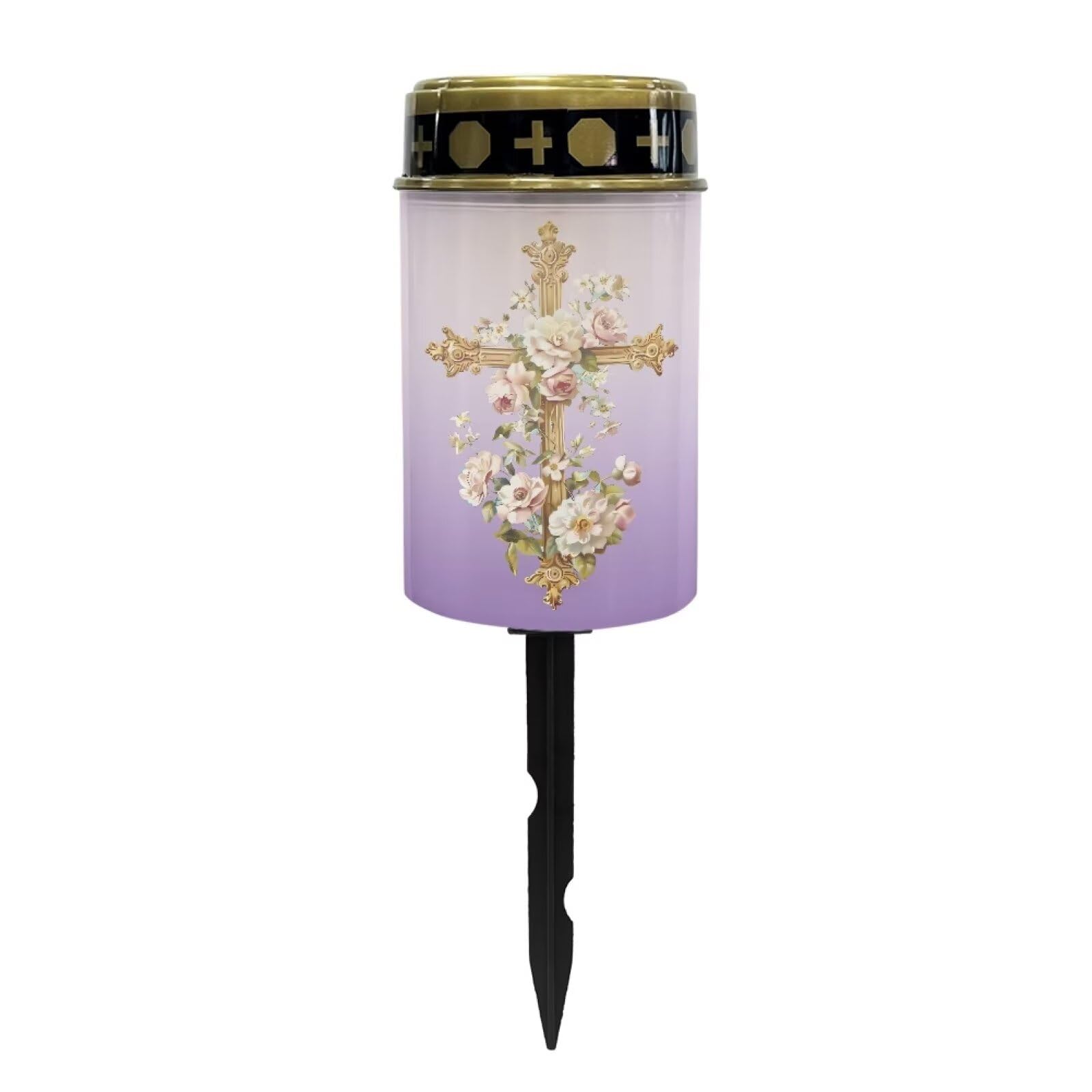 Uorisanigo Cross And Floral Solar Grave Lights For Cemetery Flameless Solar Powered Light For Prayer Waterproof Cemetery Solar L