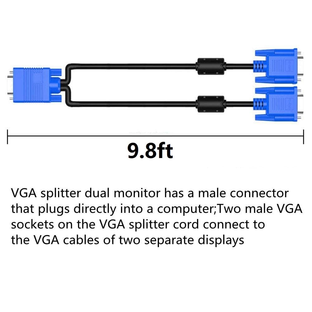 It Osayde 9.8Ft Vga Svga Hd Cable Male-To-Male Video Cable One-To-Two Split Screen Supports 1080P Full Hd, Suitable For Projecto