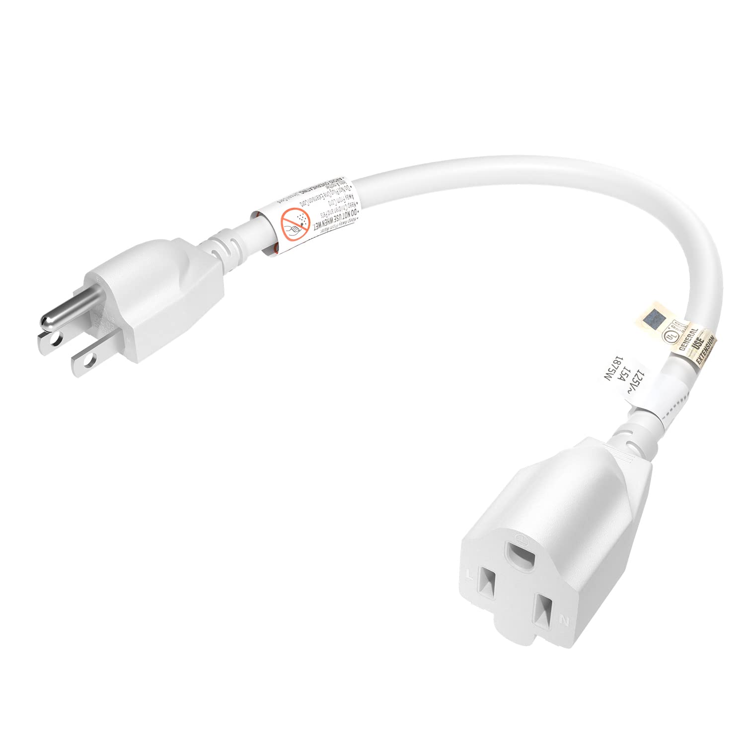 Firmerst Short Extension Cord 1 Foot 14 Gauge 1875W White