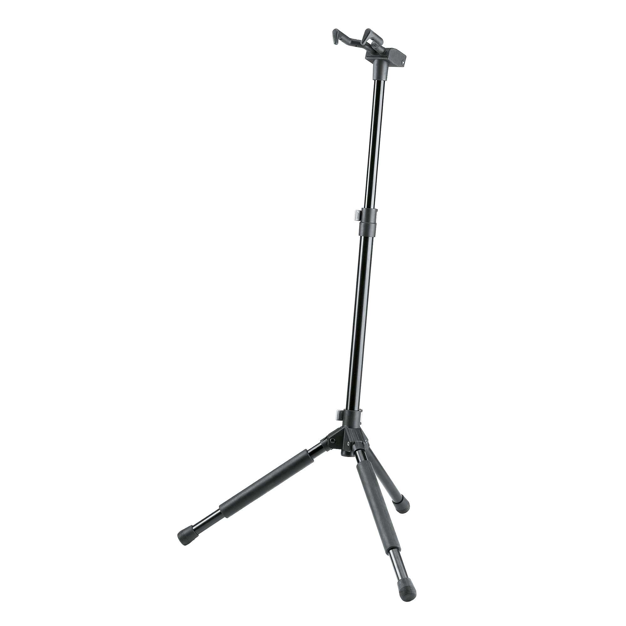 K&M Konig & Meyer 17670.000.55 Memphis Pro Guitar Stand | Sturdy Heavy Duty Adjustable Height Frame | Protective Rubber | Flexible Hook In Clamp Secures Neck | Folds Flat | Fits All Guitars | Black