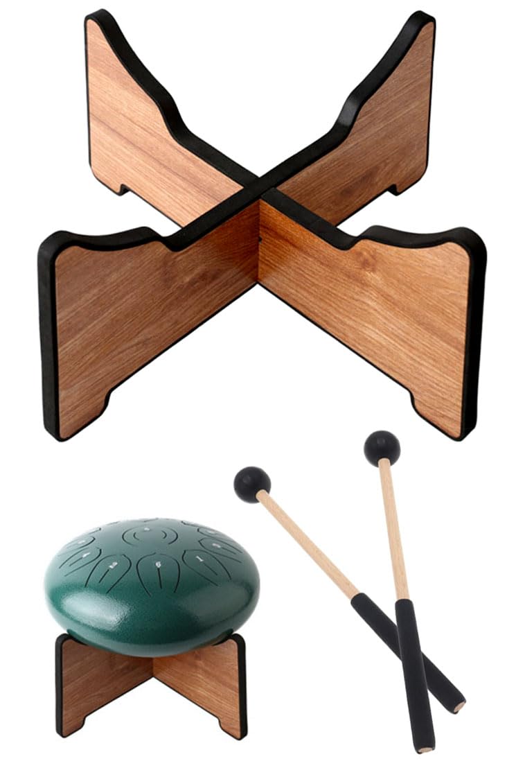 Tuoren Ethereal Drum Stand With 1 Pair Mallets, Wooden Folding Portable Tongue Drum Bracket For 10 Inches Steel Tongue Handpan D