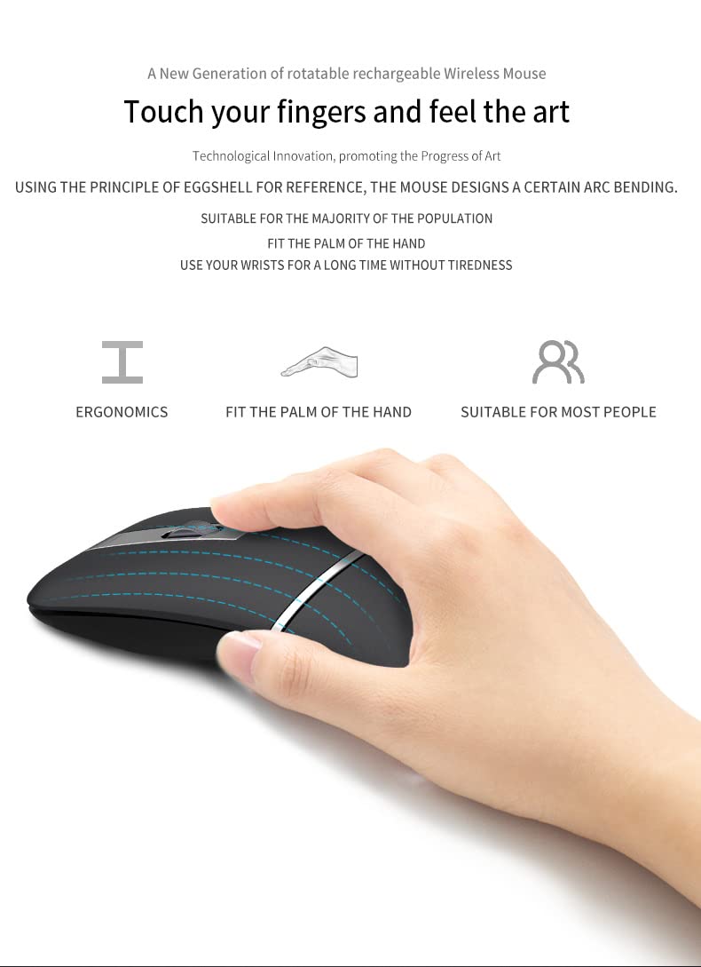 Foldable Arc Wireless Mouse With Usb Receiver, Bluetooth 2.4Ghz Dual Mode Rechargeable,180 Rotation, Silent Click, Portable Curv