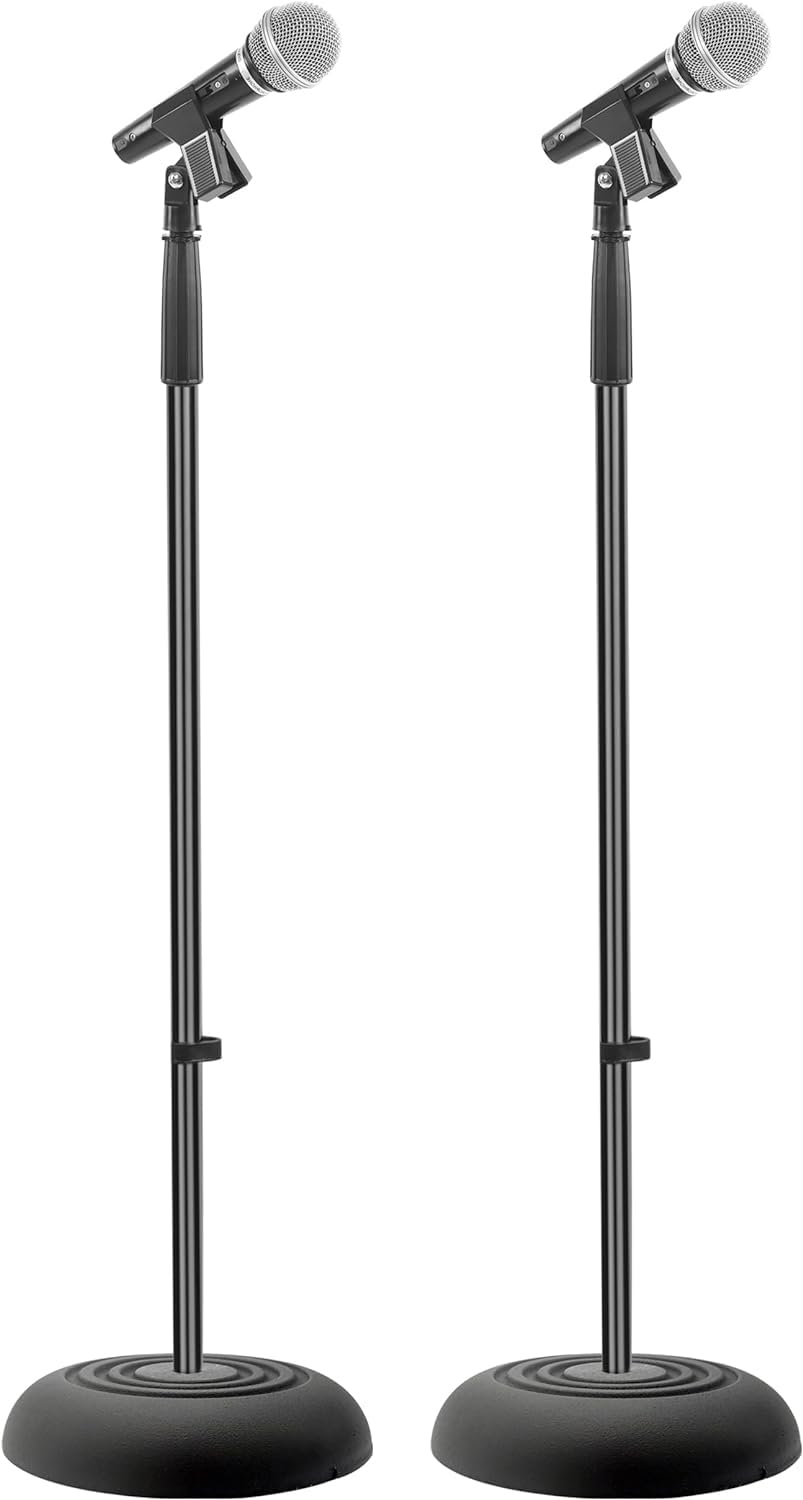 Pyle Universal Microphone Stand - Handheld Mic Compatible, Heavy Compact Base, Lightweight & Compact Design, 2.8 to 5 Ft Height 